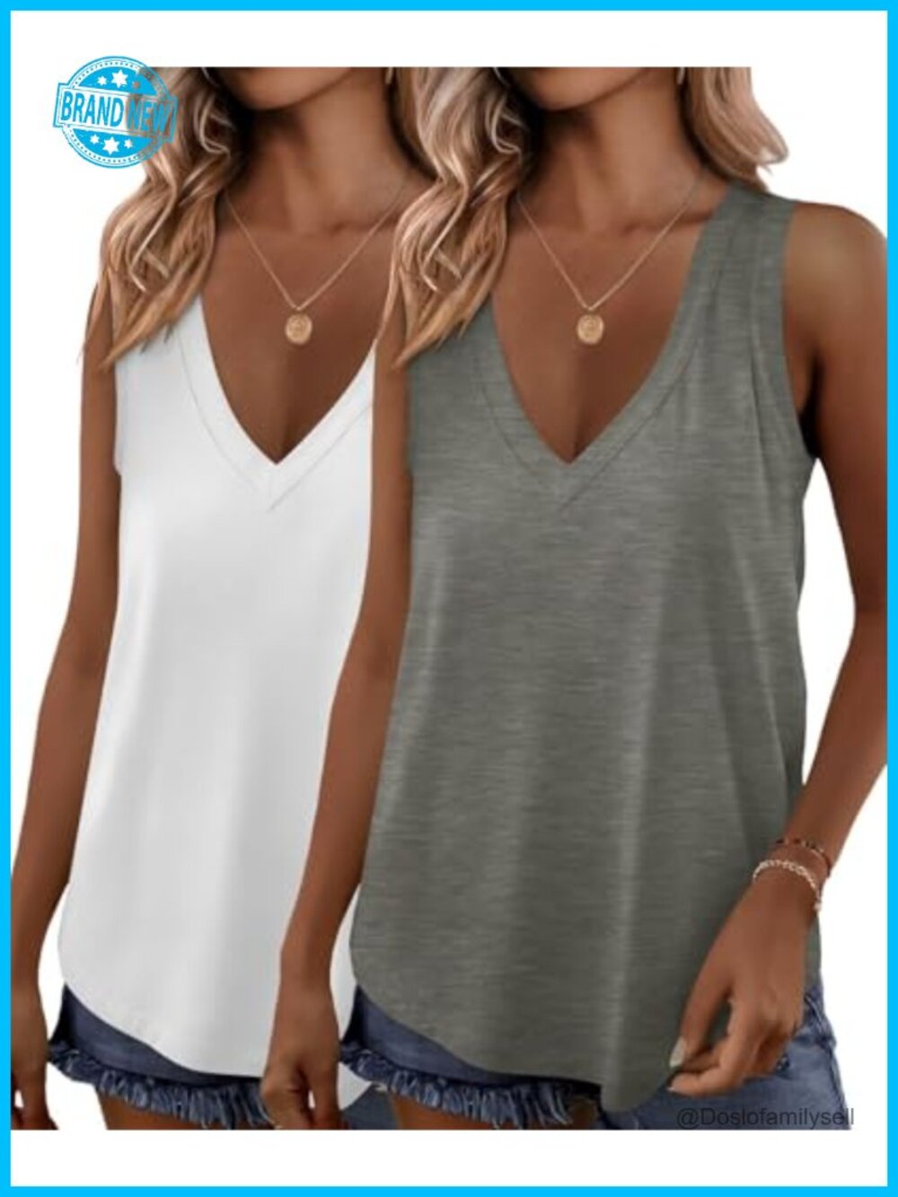 2 Pack Womens Tank Tops V Neck Sleeveless Loose Fit Flowy Summer Shirts